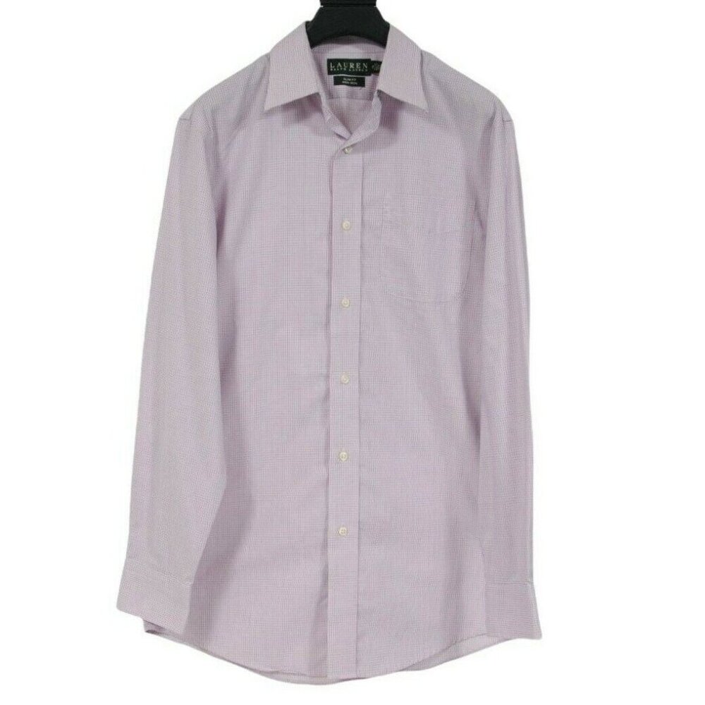 Lauren Ralph Lauren Men Button Down Shirt Size 15 Pink Blue Checkered Slim Fit